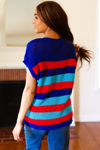 Forget Me Not Royal Blue Stripe Short Sleeve Dolman Sweater