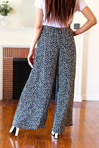 Let's Meet Up Black Animal Print Smocked Waist Palazzo Pants