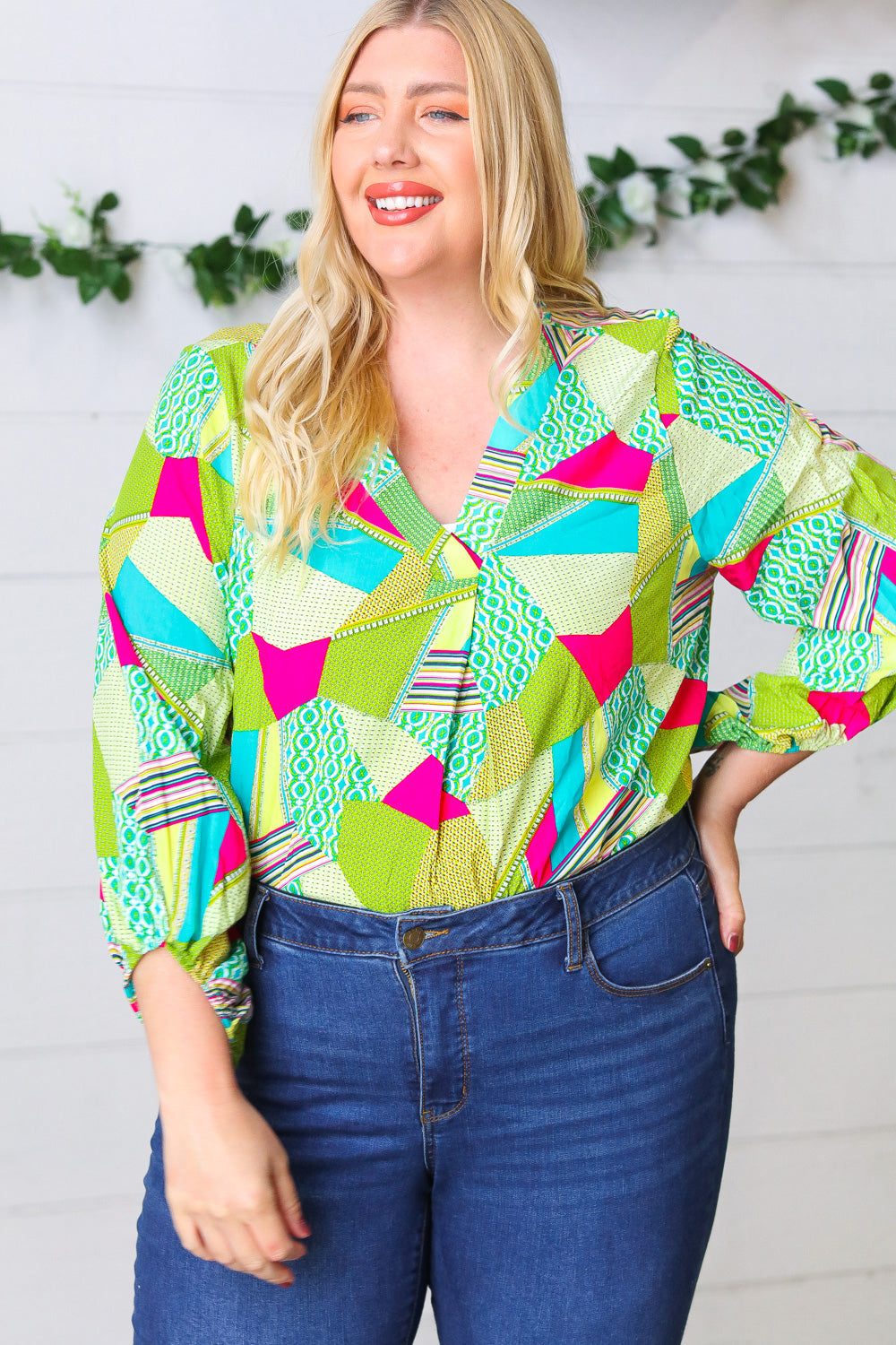 Key Lime Geometric Color Block Top