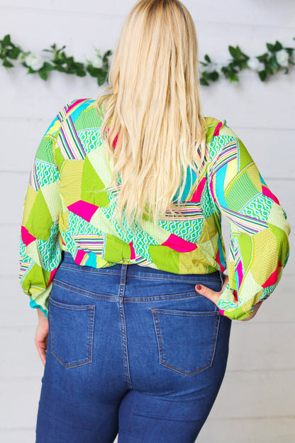 Key Lime Geometric Color Block Top