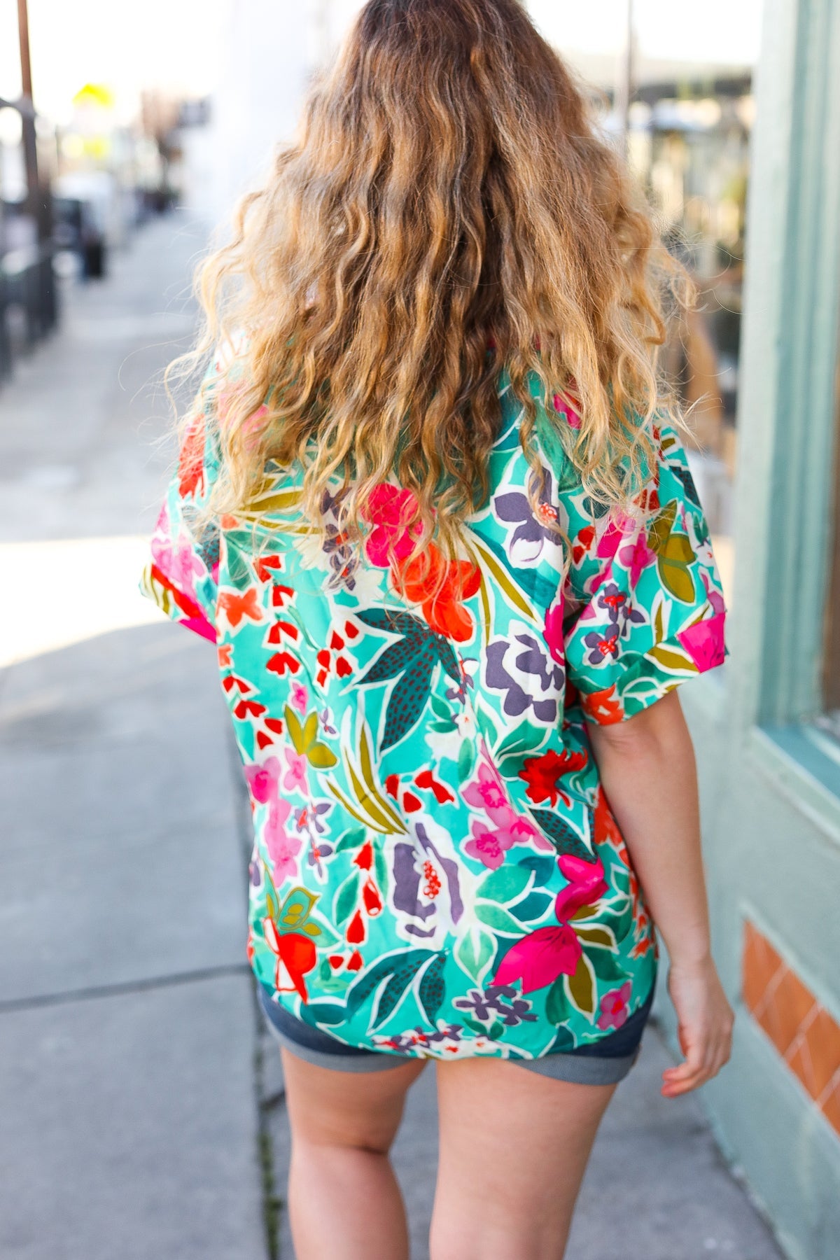 Emerald V Neck Dolman Cuffed Short Sleeve Top