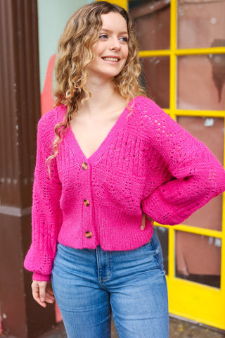 Pretty In Pink Button Down Pointelle Knit Cardigan