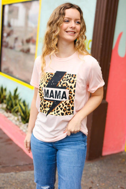 Peach "Mama" Animal Print Graphic Tee