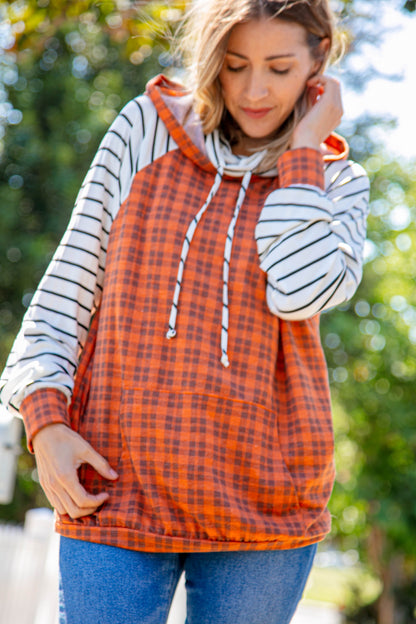 Rust Plaid French Terry Raglan Hoodie