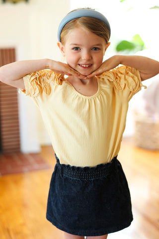 Kids Lovely Lemon Ruffle Sleeve Side Slit Top