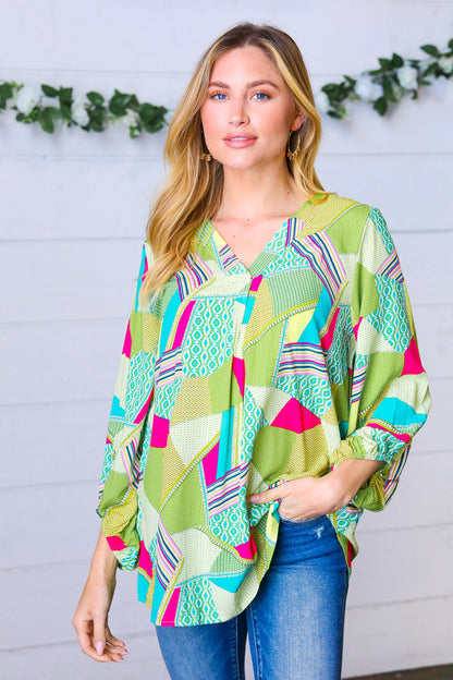 Key Lime Geometric Color Block Top