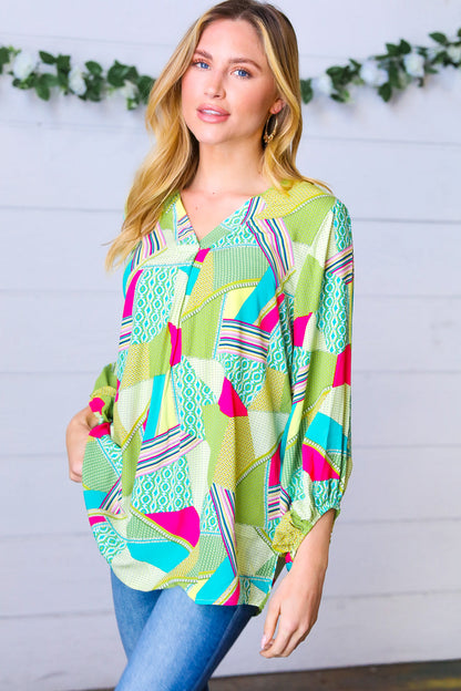 Key Lime Geometric Color Block Top