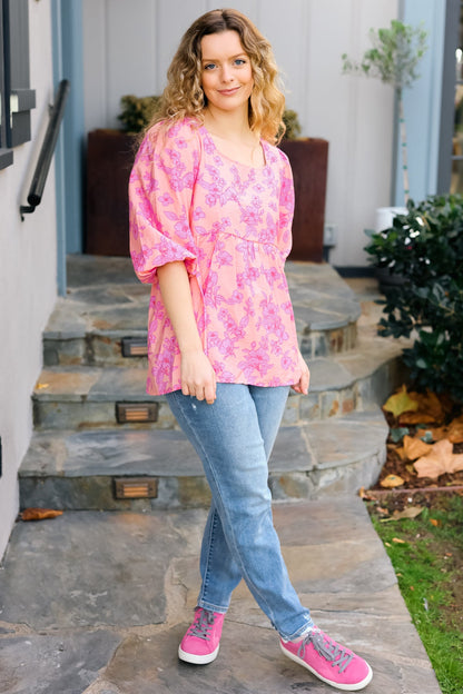 Making Moves Peach & Pink Floral Peplum Woven Top