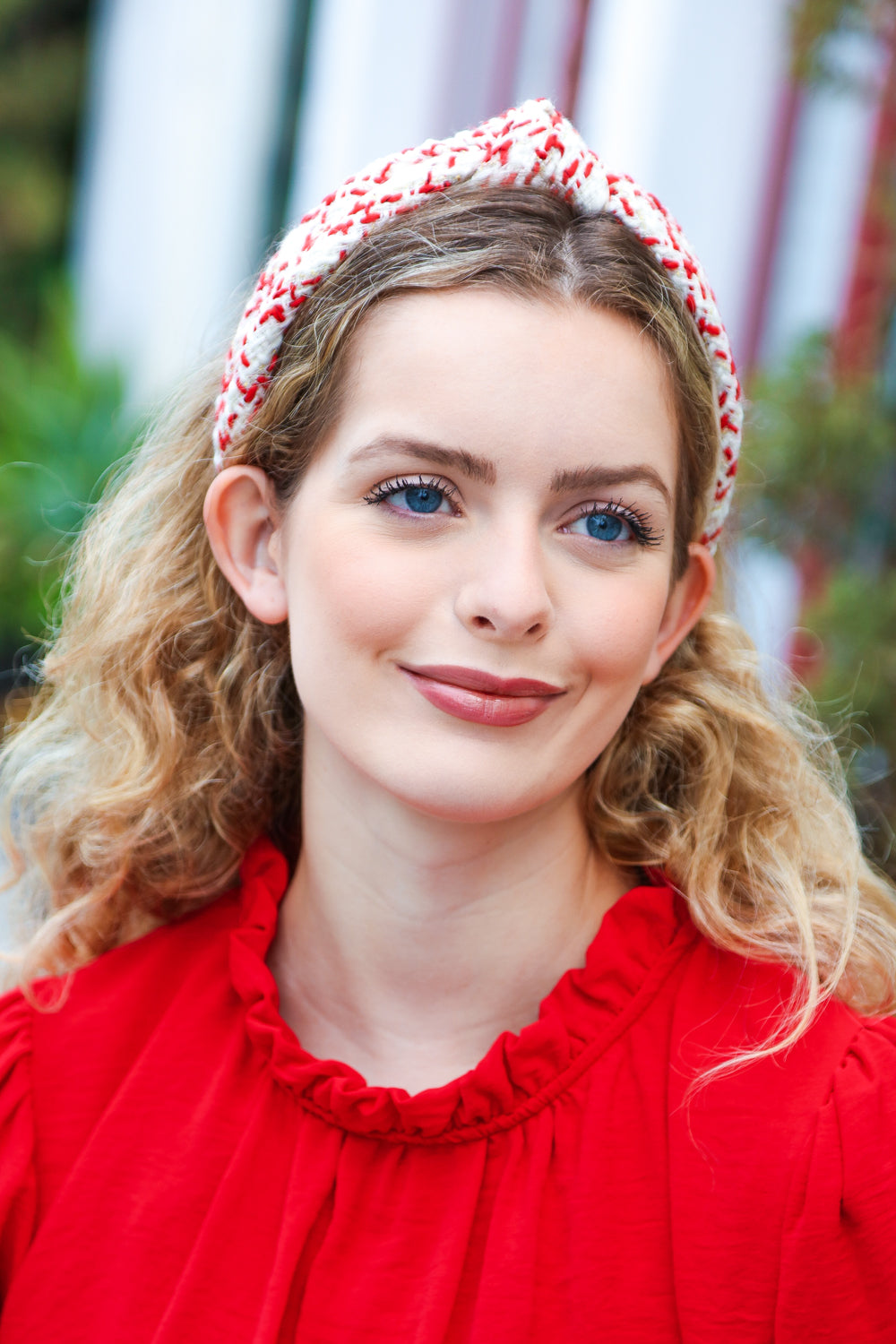 Cream Gold & Red Knit Top Knot Headband