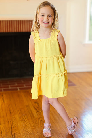 Kids Joyful Canary Tiered Ruffle Sleeveless Dress