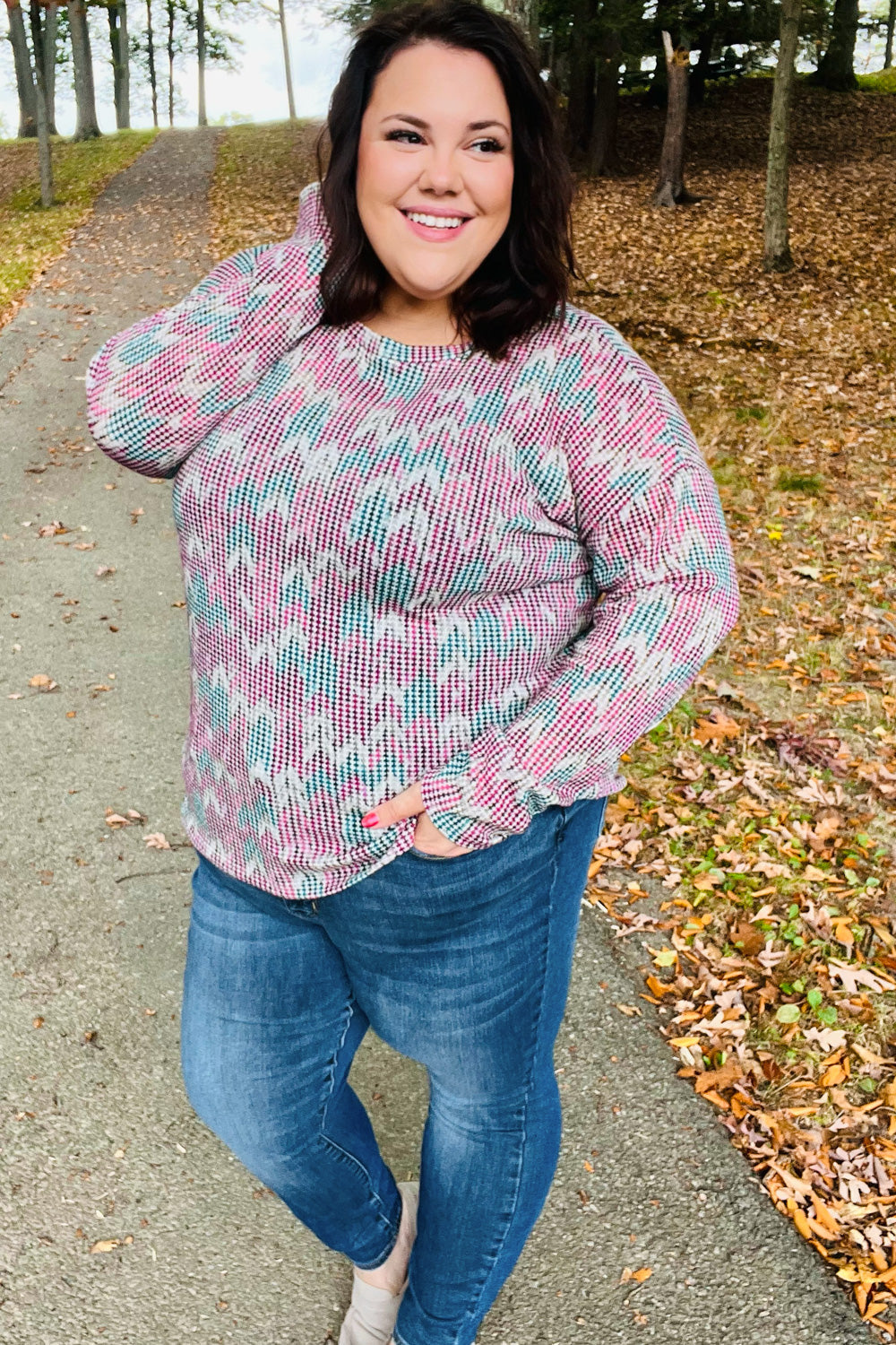 Magenta & Teal Vintage Two Tone Knit Top