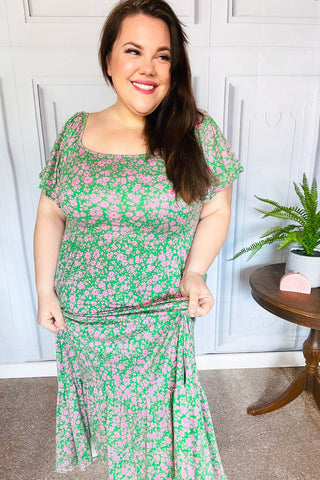 Perfectly You Green Ditzy Floral Fit & Flare Maxi Dress