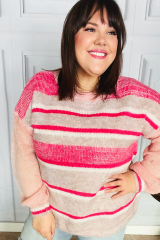 On The Chase Pink & Coral Striped Knit Sweater