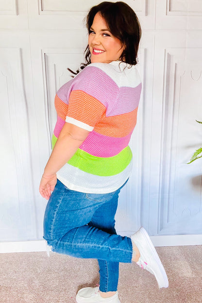 Get Started Lavender & Orange Stripe Jacquard Sweater Top