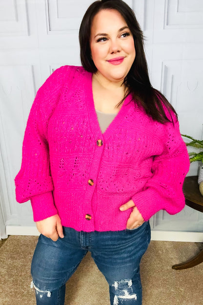 Pretty In Pink Button Down Pointelle Knit Cardigan