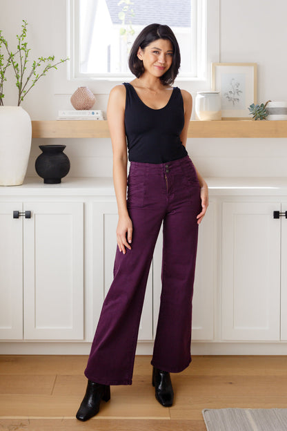 Petunia High Rise Wide Leg Jeans in Plum