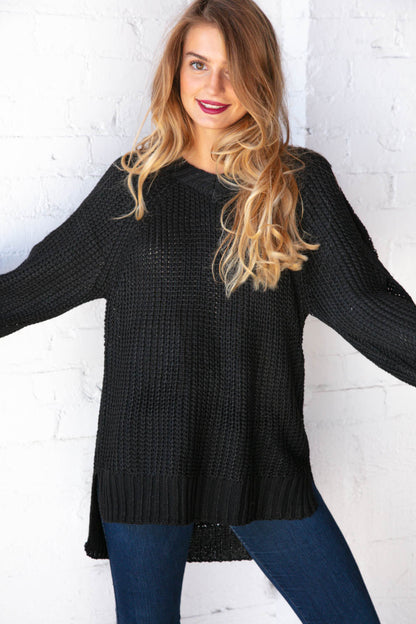 Twisted Cut Out Patterned Long Sleeve Knit Sweater