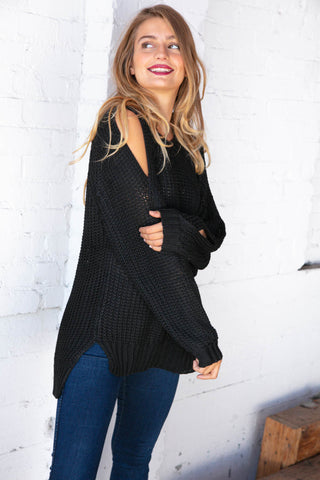 Twisted Cut Out Patterned Long Sleeve Knit Sweater