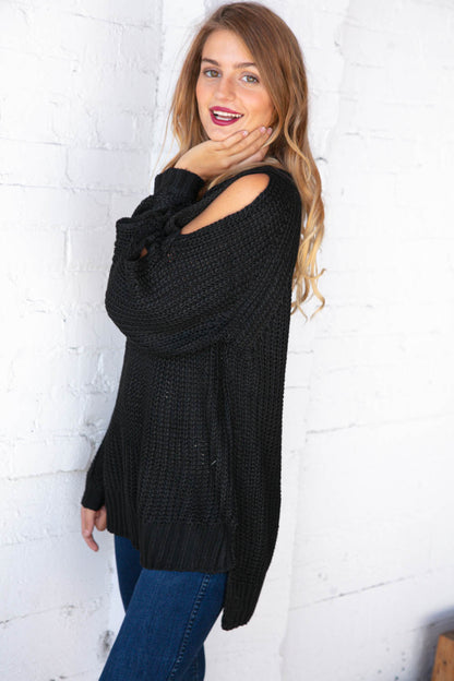 Twisted Cut Out Patterned Long Sleeve Knit Sweater