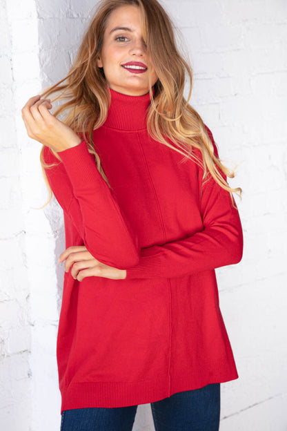 Christmas Red Out Seam Turtleneck Sweater