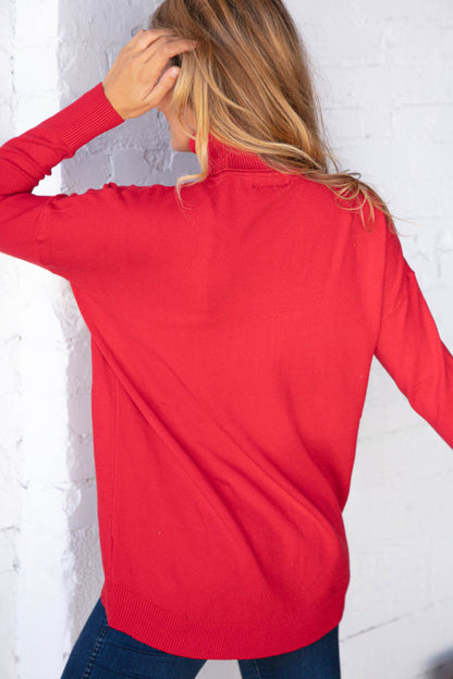 Christmas Red Out Seam Turtleneck Sweater