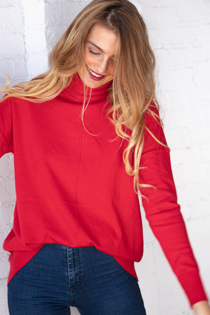 Christmas Red Out Seam Turtleneck Sweater