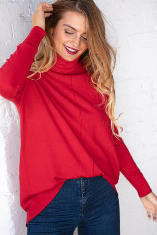 Christmas Red Out Seam Turtleneck Sweater