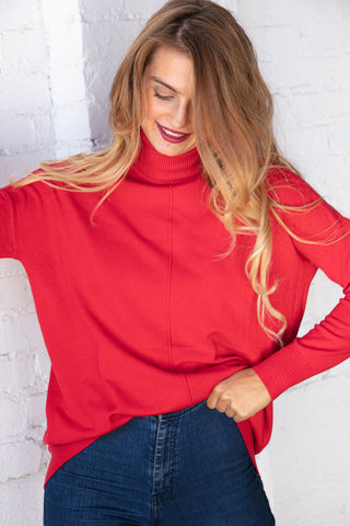 Christmas Red Out Seam Turtleneck Sweater