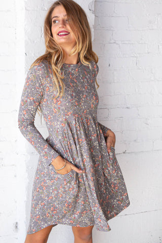 Floral Paisley Damask Pocketed Midi Dress