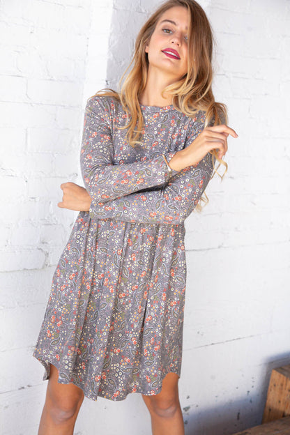 Floral Paisley Damask Pocketed Midi Dress