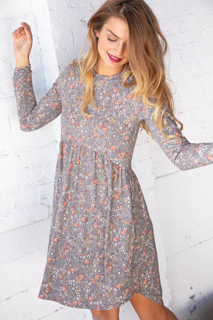 Floral Paisley Damask Pocketed Midi Dress