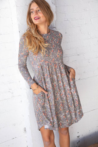 Floral Paisley Damask Pocketed Midi Dress