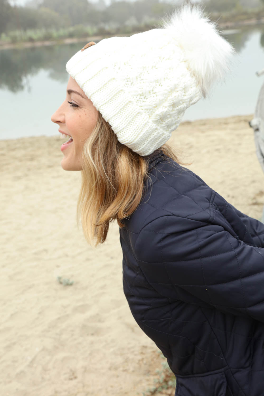 CC Exclusive Ivory Knit Pompom Beanie