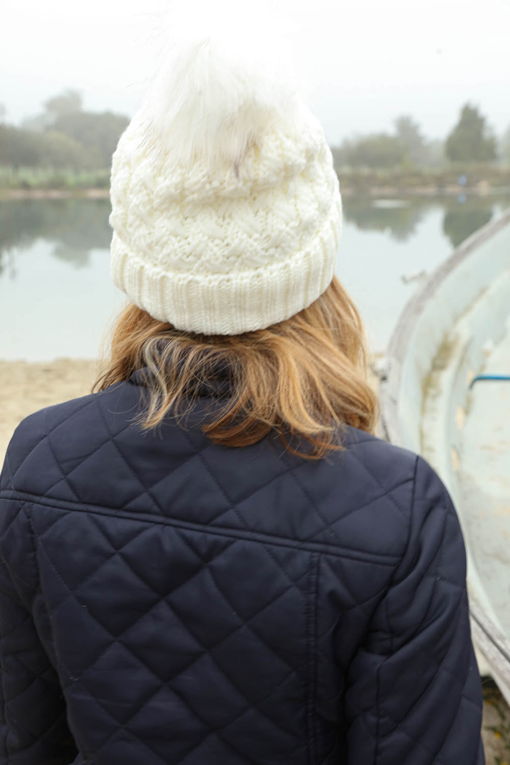 CC Exclusive Ivory Knit Pompom Beanie