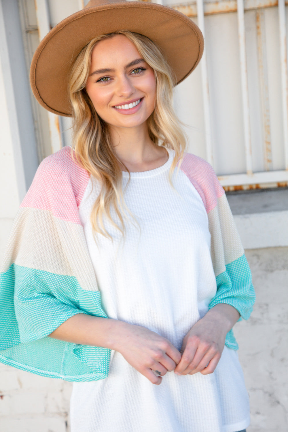 Two-Tone Flutter Bell Sleeve Color Block Top