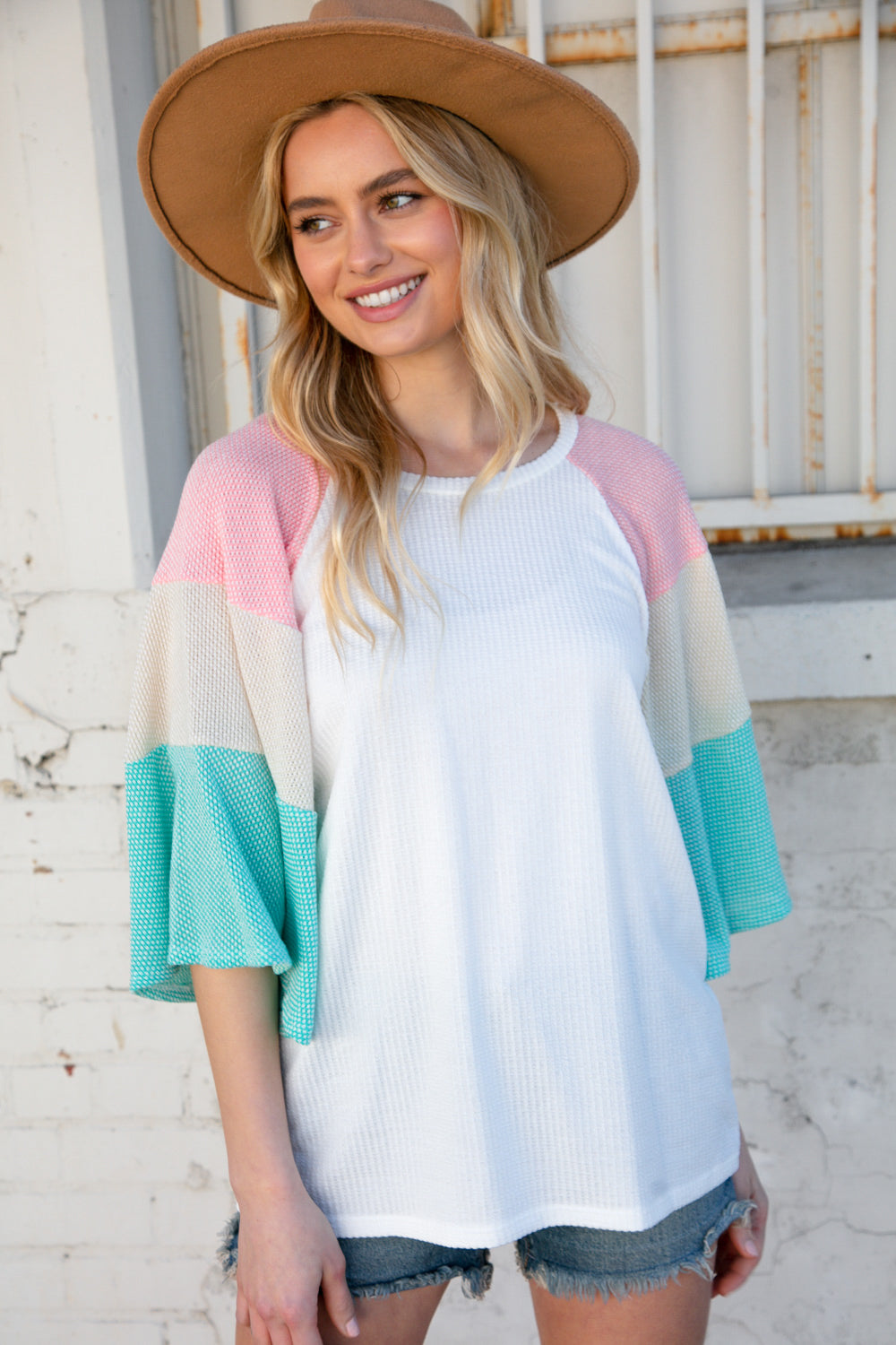 Two-Tone Flutter Bell Sleeve Color Block Top