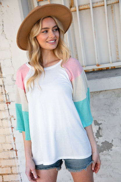 Two-Tone Flutter Bell Sleeve Color Block Top