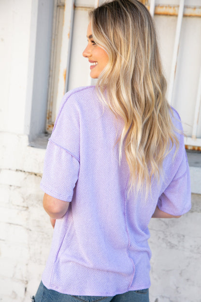 Lilac Textured Knit Button Down Outseam Top