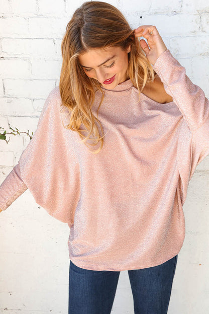 Champagne Choker Cold Shoulder Dolman Glitter Top