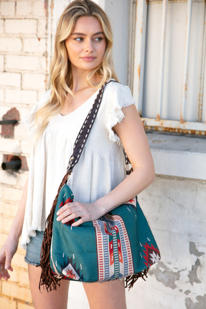 Weekender Sapphire Aztec Tweed Tassel Strap Tote