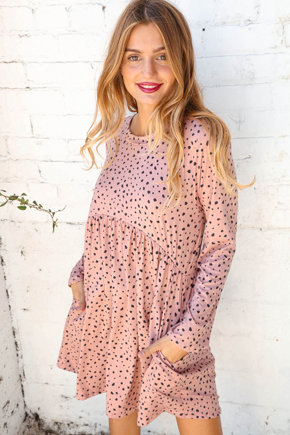 Dotted Leopard Babydoll Pocketed Swing Dress