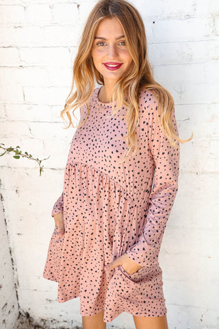 Dotted Leopard Babydoll Pocketed Swing Dress