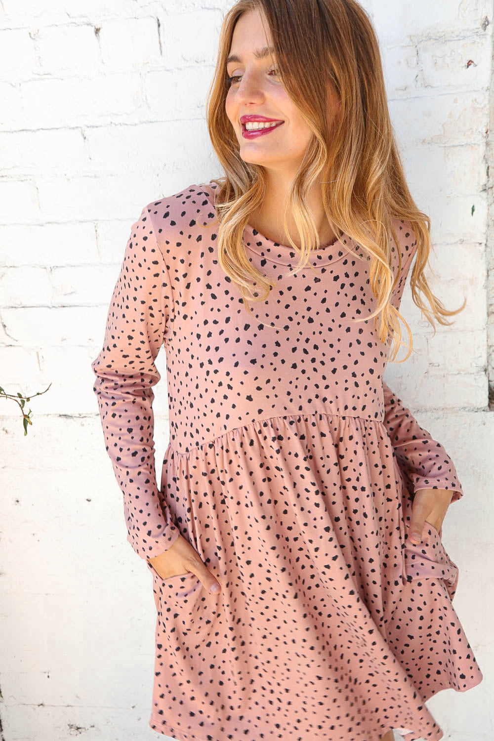 Dotted Leopard Babydoll Pocketed Swing Dress