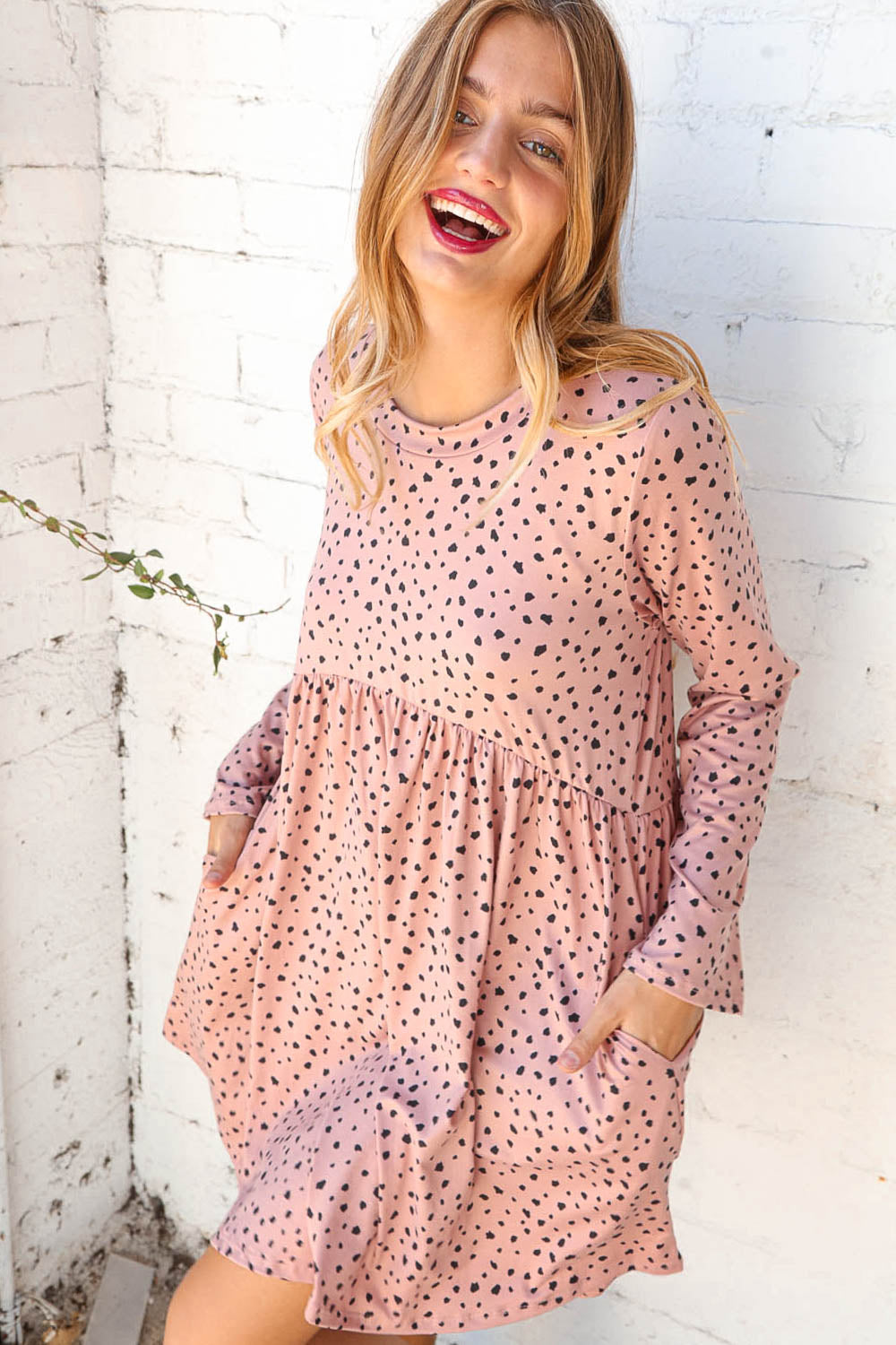 Dotted Leopard Babydoll Pocketed Swing Dress