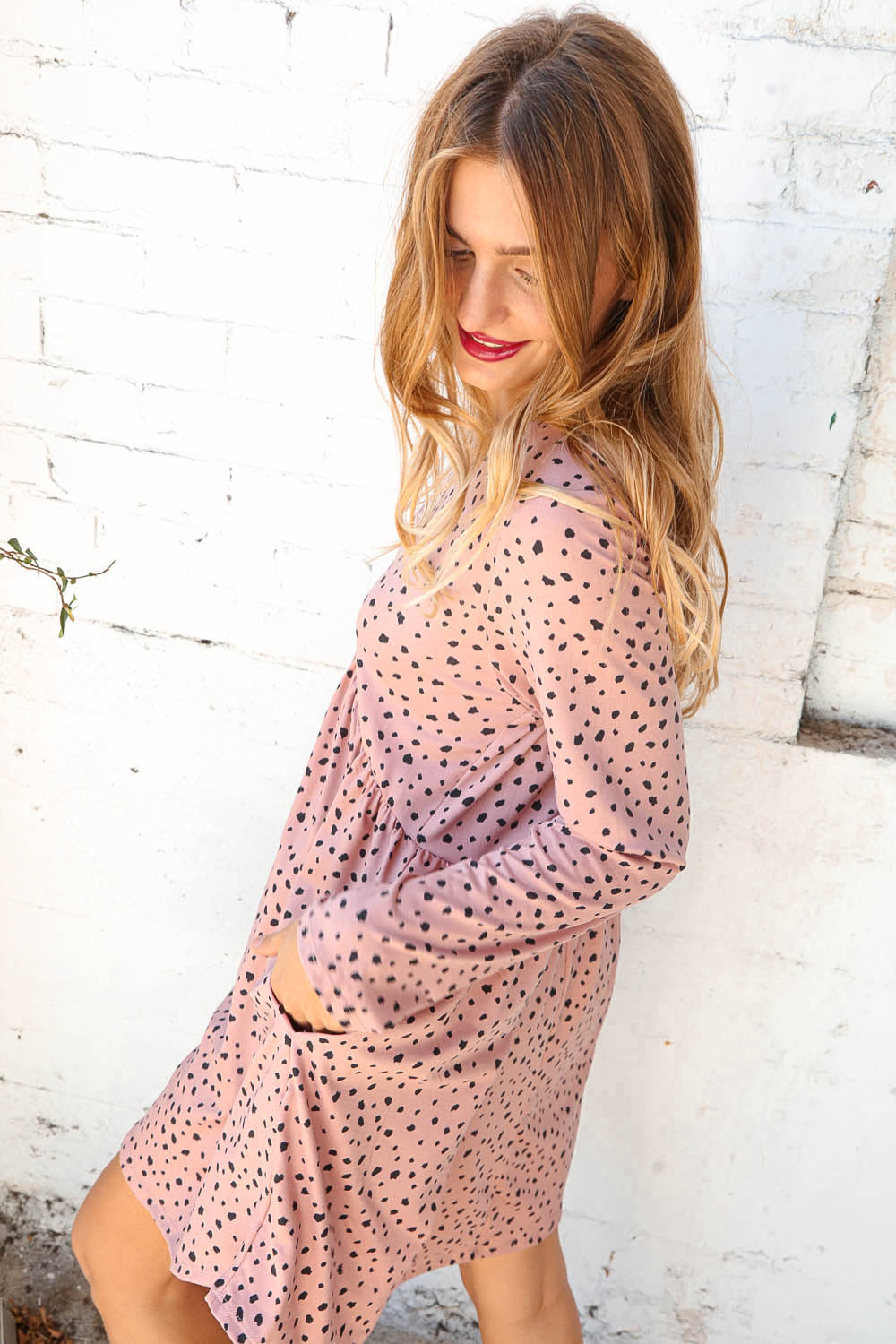 Dotted Leopard Babydoll Pocketed Swing Dress