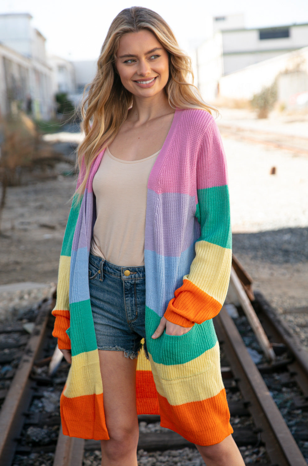 Sherbert Stripe Knit Front Pocket Cardigan