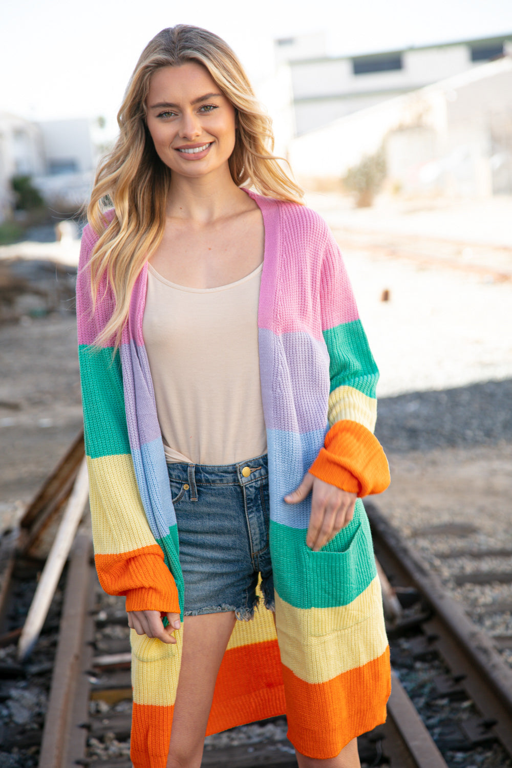 Sherbert Stripe Knit Front Pocket Cardigan