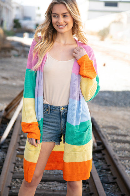 Sherbert Stripe Knit Front Pocket Cardigan