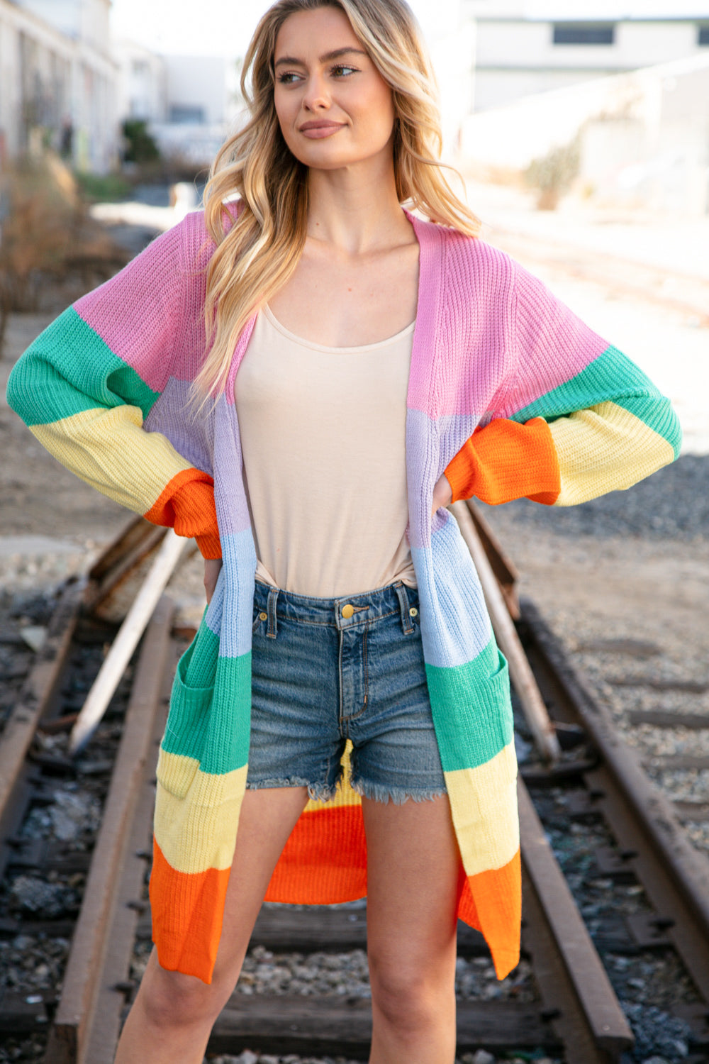 Sherbert Stripe Knit Front Pocket Cardigan