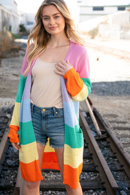 Sherbert Stripe Knit Front Pocket Cardigan